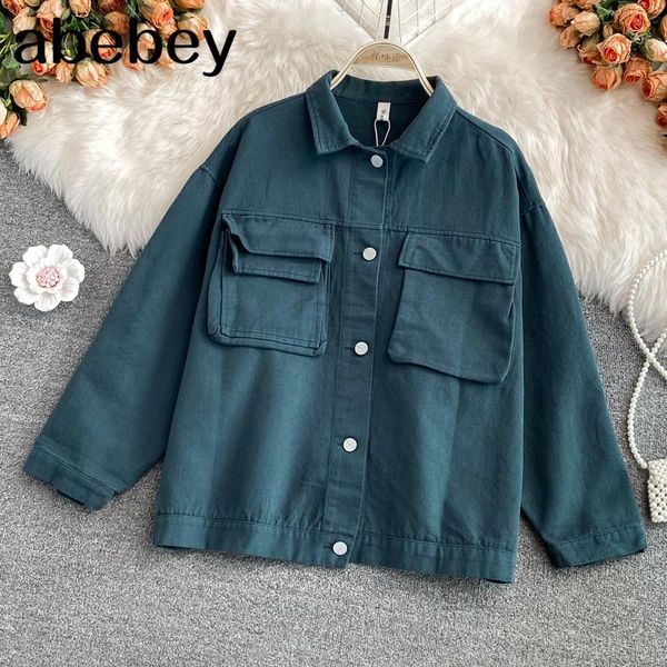 

women's jackets 2021 autumn winter vintage turn down collar long sleeve cardigan coat double pocket single breasted loose casual jacket, Black;brown