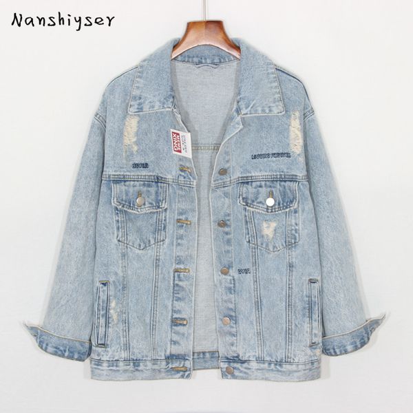 

women's jackets korean autumn women vintage embroidery frayed hole washed light blue denim jacket mujer chaqueta female casual streetwe, Black;brown