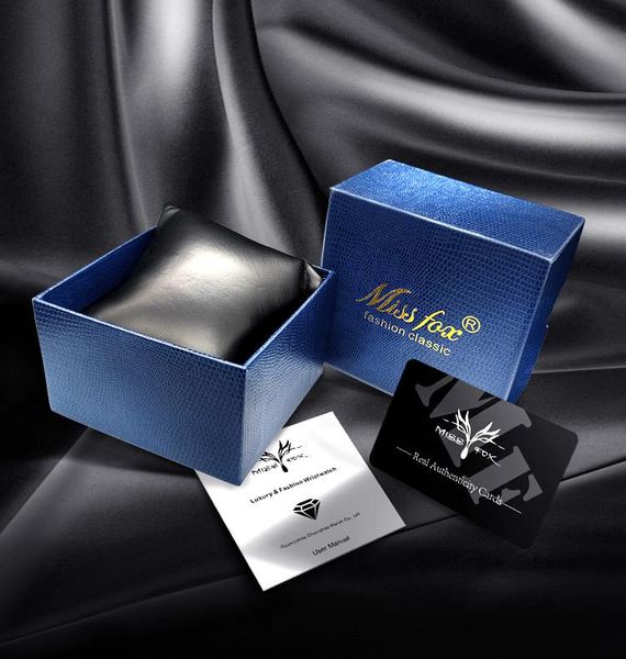 

watch boxes & cases box package drop no logo or "missfox " for watches women men with quartz accessories, Black;blue