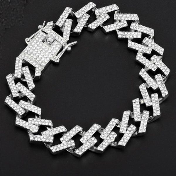 

link, chain hip hop bracelet bling iced out miami zircon cuban prong pave rhinestone men necklace for jewelry, Black