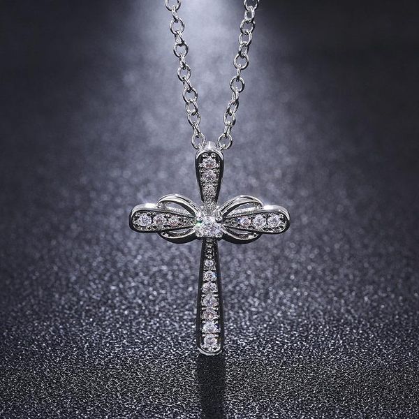 

huitan exquisite silver color cross pendent necklace dancing party anniversary birthday gift fashion accessory sell pendant necklaces