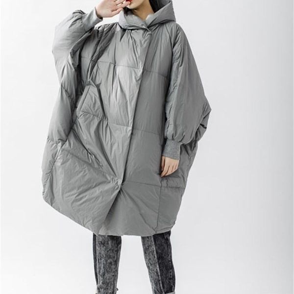 

women's down & parkas huatian medium length jacket autumn winter 2021 loose style hooded drawstring large profile button coat, Black