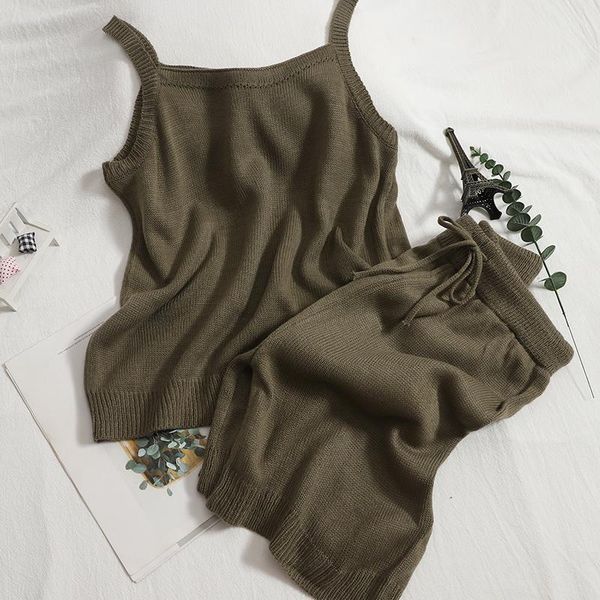 

women's tracksuits two piece sets womens summer korean solid color camisole vest with casual slim lace up shorts knitted two-piece suit, Gray