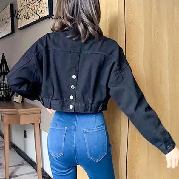 

women's jackets black crop denim jacket women casual jeans coat loose slim single-breasted short streetwear long sleeve female, Black;brown