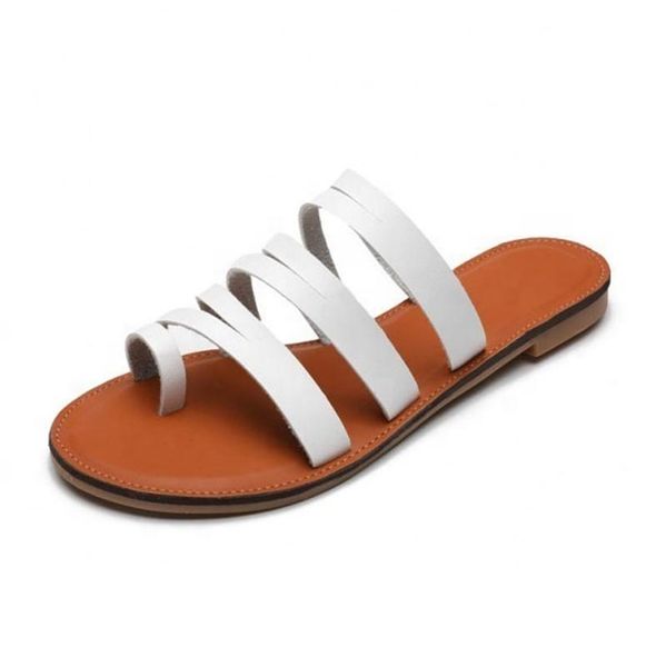 

clip toe strappy women flat slippers fashion beach sandal shoes, Black