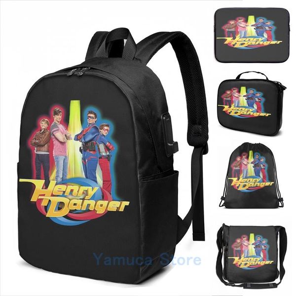 

backpack funny graphic print henry danger secret identities usb charge men school bags women bag travel laptop