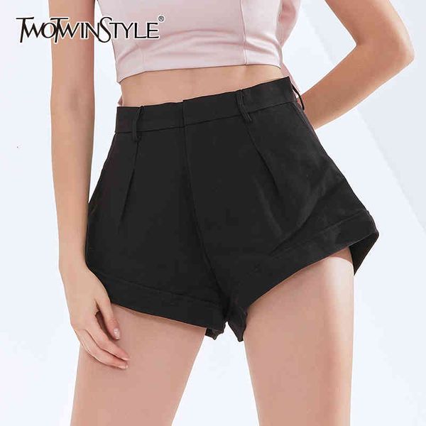 

black casual shorts for women high waist pockets loose solid flare short pants female summer clothing style 210423, White;black