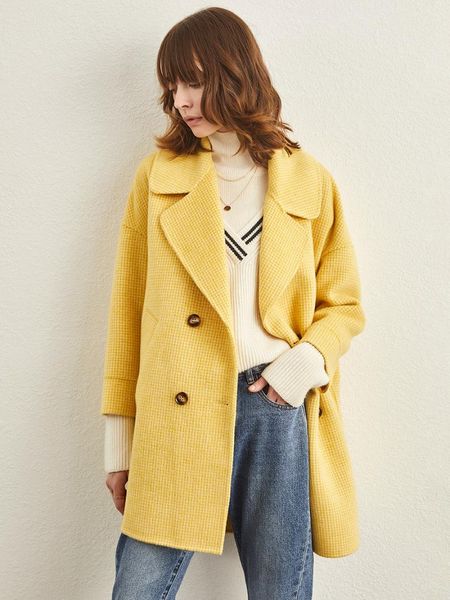 

women's wool & blends plaid double-sided tweed coat in autumn and winter 2021 high-end woolen cloth small short zero, Black
