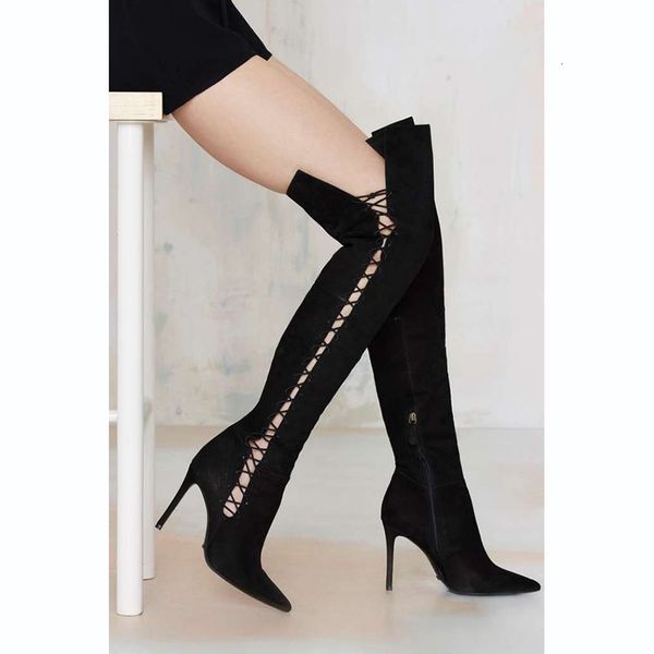 

boots olomm arrival woman on knee stiletto boots high heels pointed to black elegant shoes female plus i size 5-15 j4rd