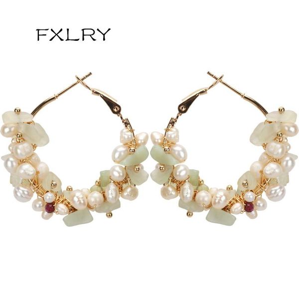

hoop & huggie fxlry origial natural freshwater pearl handmade creative drop earrings for women party dangle jewely, Golden;silver