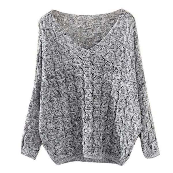 

openwork bat long sleeve women sweaters loose v neck casual fashion 4 seasons s gray dark, White;black