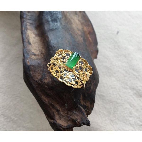 

opening adjustable inlaid pure natural jade strip ring s925 sterling silver temperament all-match fashionable women cluster rings, Golden;silver