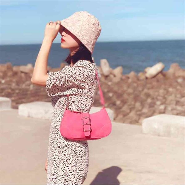 

watermelon vintage rose color baguette bag nostalgic one-shoulder grind arenaceous feeling