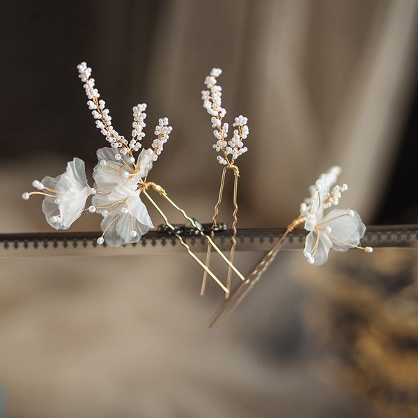 

bridal jewelry flower floral head piece headdress pearl hair clips pins women girl bridesmaids hairpin bride wedding accessories, Golden;white