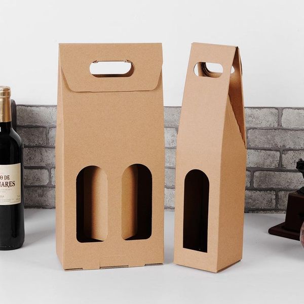 

gift wrap 50pcs kraft paper red wine box handheld single/double bag window
