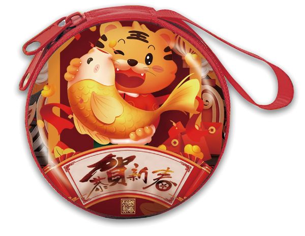 

10pcs coin purses women iron circle shaped cartoon tiger prints zipper wallets mix color, Red;black