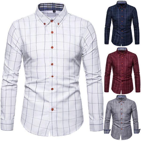 

men's shirts 2021 pring and ummer plaid young long leeve large quare collar, White;black