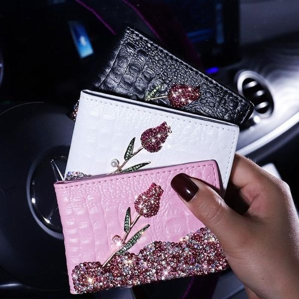 

car organizer diamond rose auto driver license cover card credit holder purses accessories interior for woman wholesale