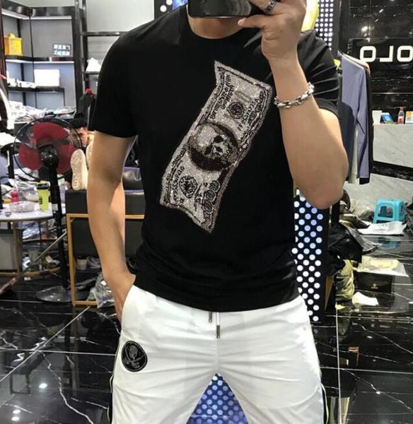 

men's t-shirts europe style t shirt men brand clothing pure cotton male t-shirt diamonds tshirt tee shirts man drill, White;black