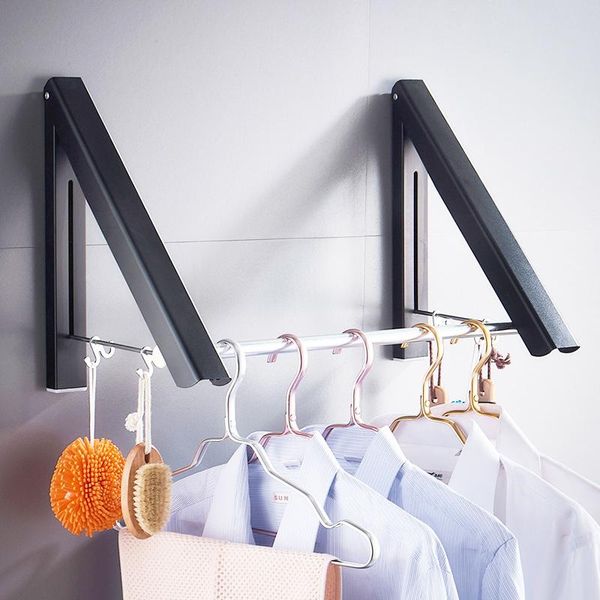 

hangers & racks portable folding clothes hanger el wall mounted bathroom drying rack household retractable invisible rail