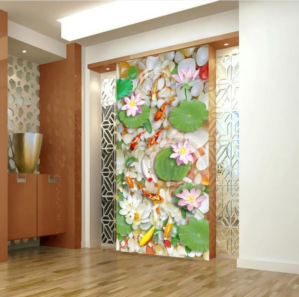 

wallpapers 3d wallpaper custom po living room mural color cobblestone fish lotus painting porch backdrop for wall