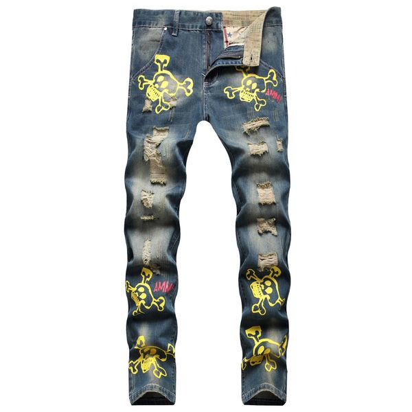 

true jeans ripped for men coated blue black plein slim hip hop clothing