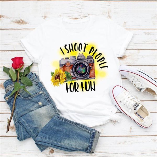 

vintage camera sunflower fashion floral women t shirts clothes summer graphic female ladies womens tee, White