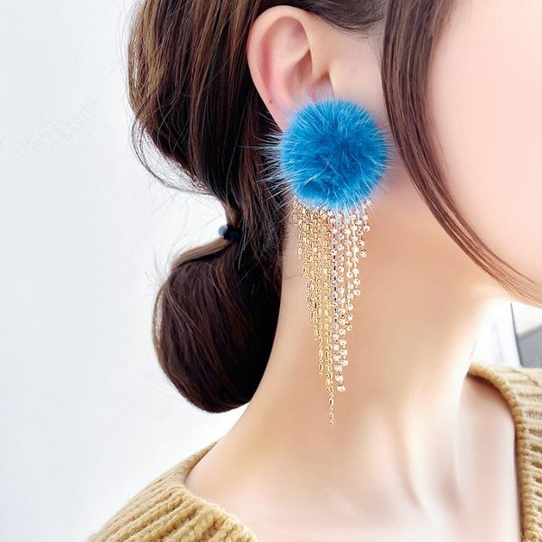 

hoop & huggie long tassels ball earrings pendientes kolczyki piercing oorbellen jewelry for women orecchini brincos, Golden;silver