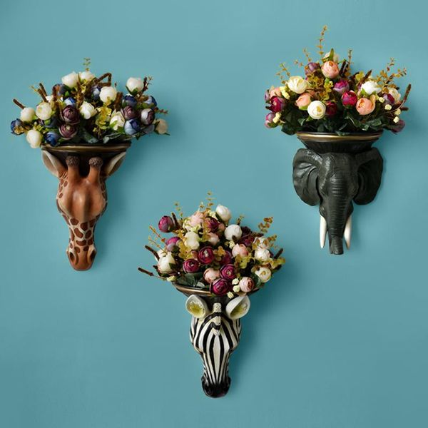 

vases european simulation animal head vase basket mural decorations background wall ornaments tray home furnishing resin pendant