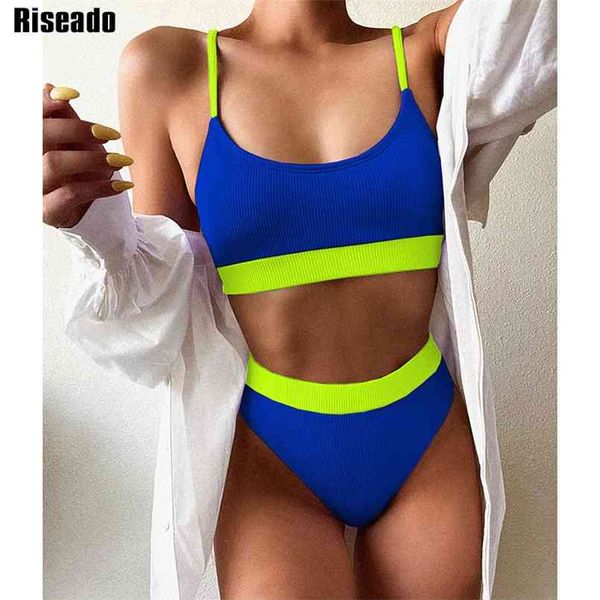 Riseado Push Up Bikini High Waisted Swimwear Mulheres Swimsuit Mulheres Estrangada Sexy Set Retalhos Brasileira Biquini Verão 210722