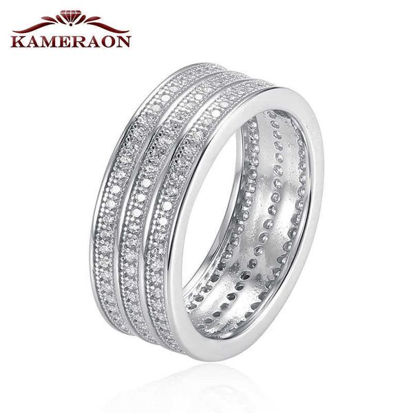 

kameraon sterling silver 925 jewelry women's crystal wide ring shining simulated diamond personality fine silverware female gift, Golden;silver