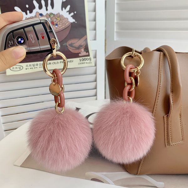 

10cm/4" cute real fox fur ball pompom charm keychain handbag phone pendant keyring gift, Silver