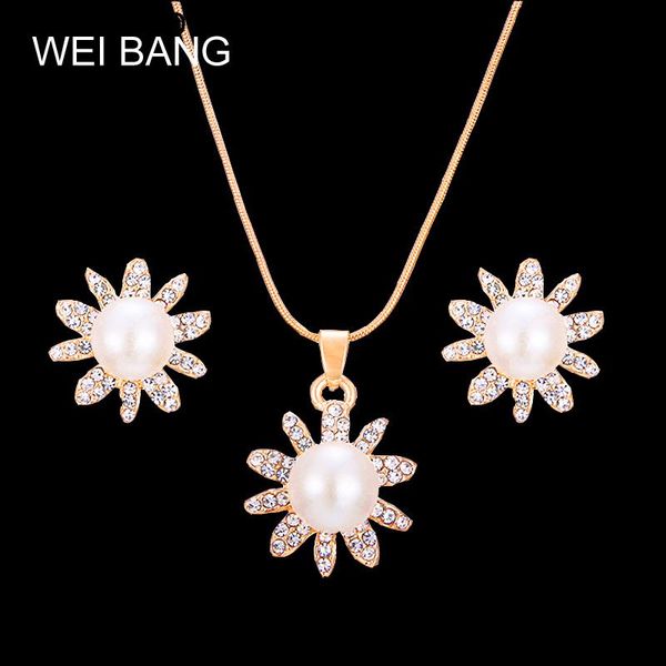 

earrings & necklace elegant simulated pearl bridal jewelry sets wedding flower crystal gold color necklaces, Silver