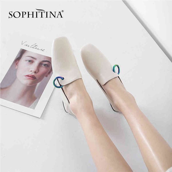 

sophitina brand women' s solid pumps spring fashion comfortable handmade genuine leather shoes metal decoration pumps so121 210513, Black