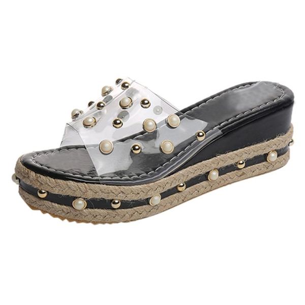 

shoes woman sandals high heels women flat casual summer 2021 genuine platform, Black