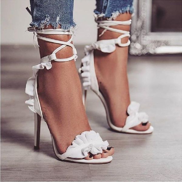 

sandals ippeum high heels women's shoes lotus leaf lace summer for women, Black