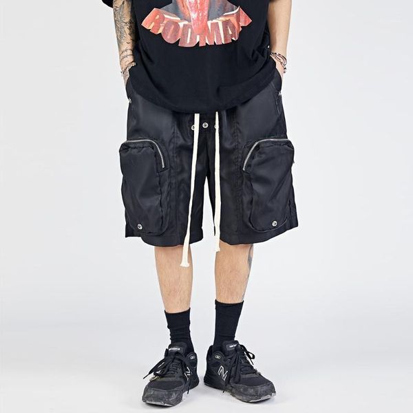 

men's shorts summer streetwear hip hop pocket loose casual sports joggers male short cargo pant tracksuit man, White;black