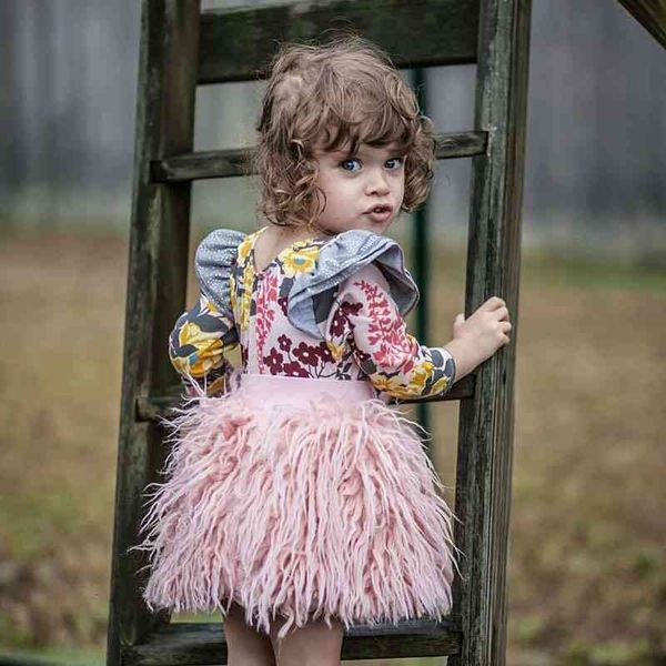 

girls skirts autumn girl imitation wool plush , children's clothing pink fluffy 210515, Blue