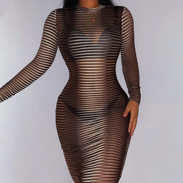 

casual dresses hirigin women 2021 summer long sleeve bodycon femme club party vestidos robe multicolor print see through dress, Black;gray