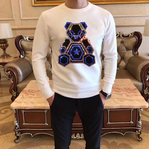

rhinestones sweaters europe casual sim fit apparel long sleeves young man style a10, White;black