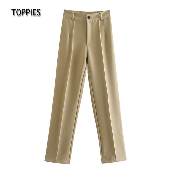 

ies summer khaki suit pants high waist straight pants 210412, Black;white