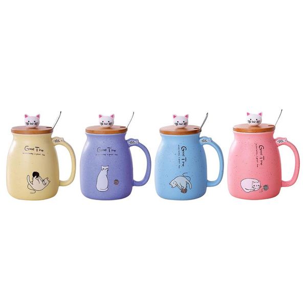 

cat mug gifts - ceramic coffee cups friend mugs tea with lids/spoon