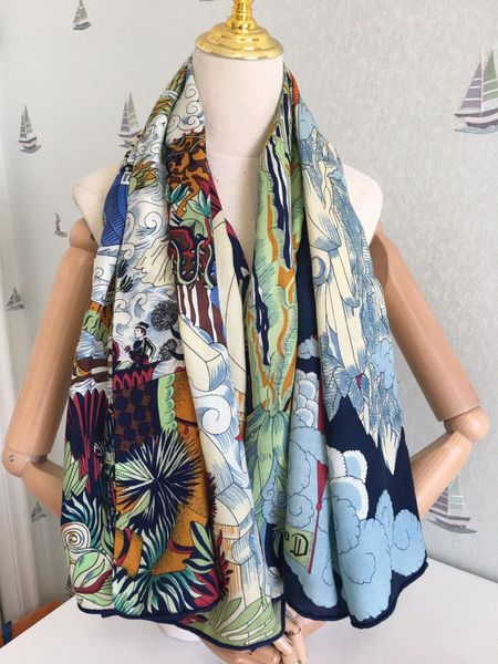 

2020 arrival autumn spring classic design 140*140 cm animal 65% cashmere 35% silk scarf wrap for women lady girl, Blue;gray