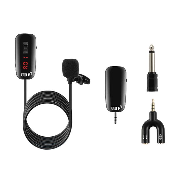 UHF Lavalier Lapel Wireless Gravação Live Streaming Microfone Transmissor Receptor 50m Camcorder Telefone Laptop