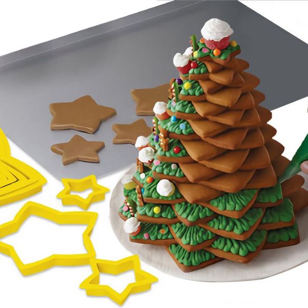 

baking moulds 6pcs/set christmas tree cookie cutter mold stars shape fondant cake biscuit 3d decorating tools