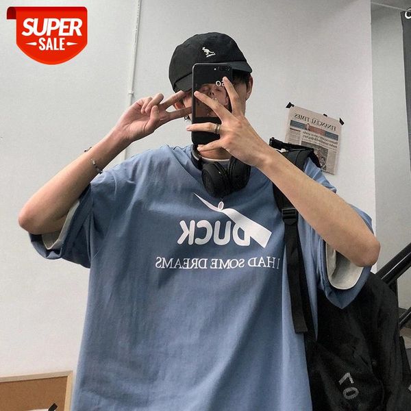 

boys short-sleeved t-shirt tide brand loose simple letters ins hong kong style half-sleeved clothes trend summer handsome five-point s #9e8r, White;black