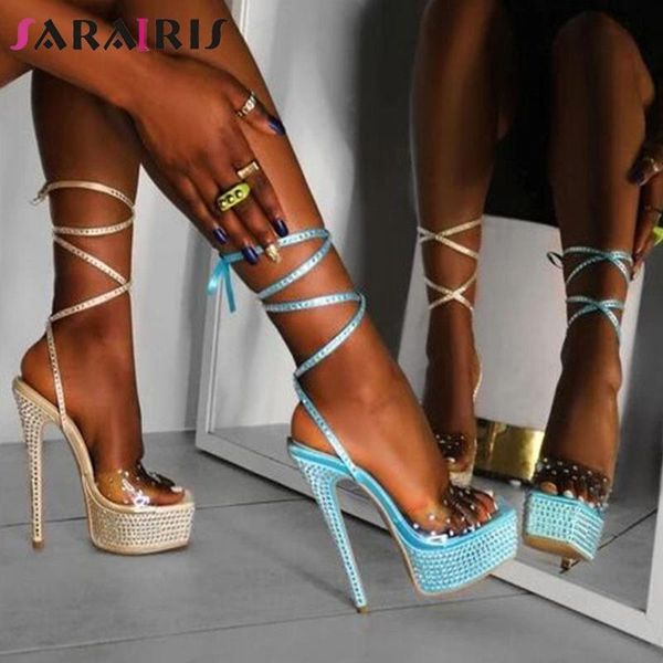 

dress shoes sarairis rome female gladiator solid bling ankle strap stiletto high heel platform sandals for women summer sheos, Black