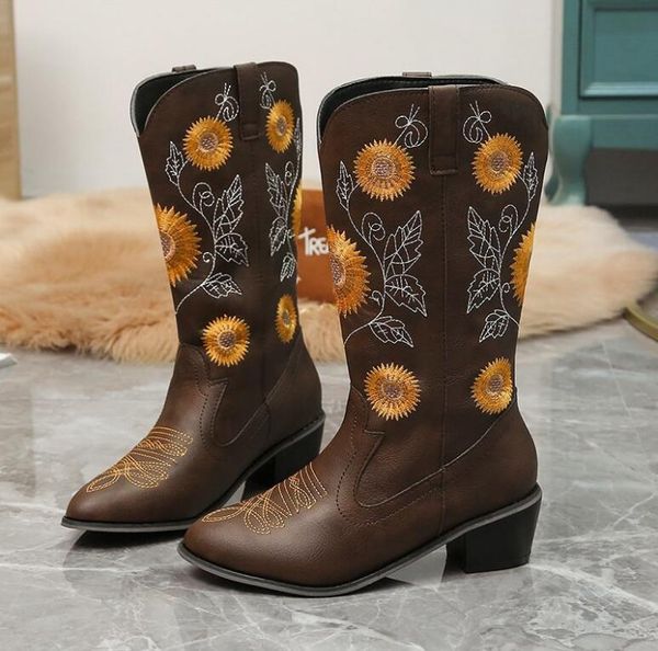 

fashion color matching round head women long boots female casual non slip leather women boots cowboy shoe size 35-42, Black