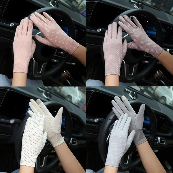 

five fingers gloves fashion women summer ladies anti-uv sunscreen silk thin mesh breathable can be opened fingertip driving, Blue;gray