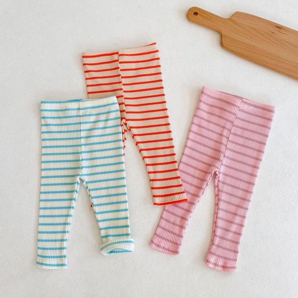 Leggings elasticizzati per bambina Pantaloni a righe per bambina primaverile e autunnale Pantaloni in cotone per bambino per bambini Leggings per tutti i abbinamenti per bambini 210413